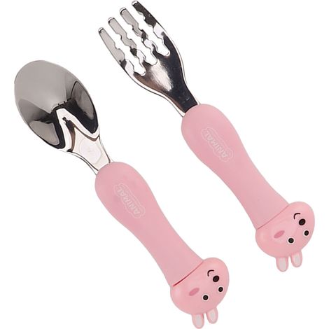 Couverts enfant dessin animaux lapin acier inoxydable apprentissage repas bébé fourchette cuillère transportables avec boîte rangement (1/5)