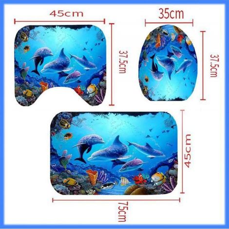 Ensemble de 3 tapis de salle de bain antidérapant avec motif dauphin 3D,tapis de contour WC,tapis de siège WC en forme de U (1/5)