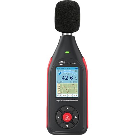 Schallpegelmessgerät Dezibelmesser mit Datenlogger, 43.000 Datensätzen, A/C-Frequenzbewertung, Echtzeit-Sampling, USB/PC-Anschluss, Wiederaufladbar mit Alarm für präzise Geräuschmessung (1/5)