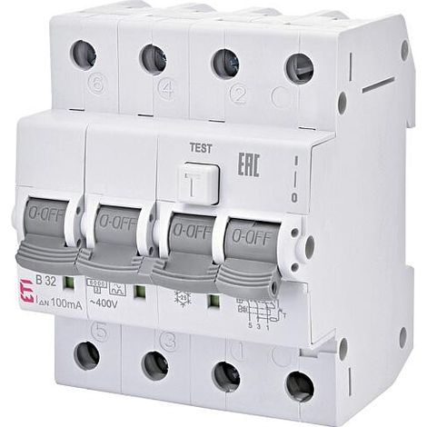 ETI Disjoncteur FI-LS KZS-4M A, 3 pôles + N, type A, C10 / 0,03A, à action instantanée