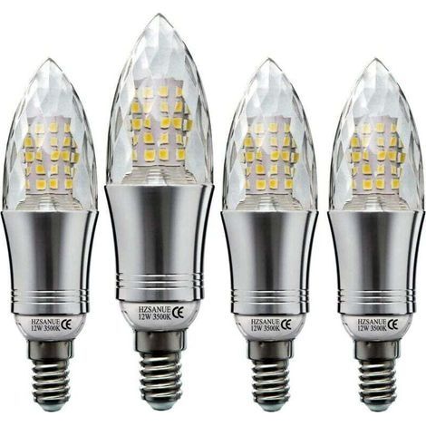 Lot de 4 ampoules LED E14 12W en forme de bougie, équivalent ampoule à incandescence 100W, blanc chaud, petite ampoule bougie avec vis Edison (1/4)