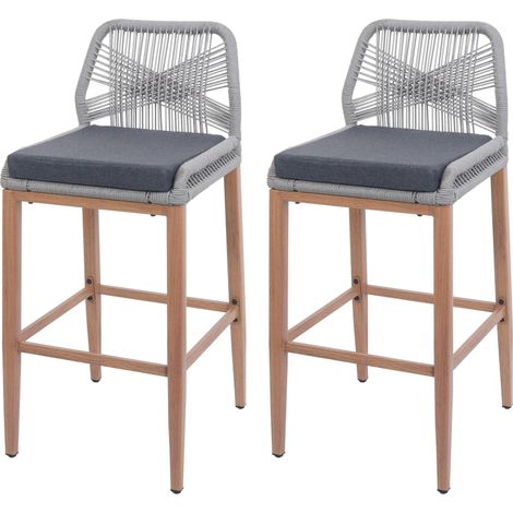 Set de 2 tabourets de bar Rope HWC-O21, coussins d'assise Outdoor corde tressée métal aspe (1/5)