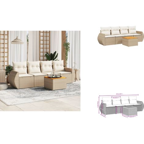 Salon de jardin avec coussins 5 pcs beige résine tressée - Ensemble Salon De Jardin - Meuble Extérieur - Résine Tressée - Rotin Synthétique - Acacia (1/3)