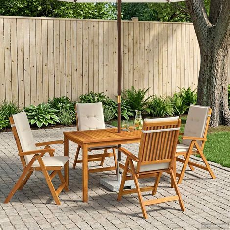 vidaXL 5-Piece Garden Dining Set 4 plaza Crema Madera de Acacia Sólida (1/5)