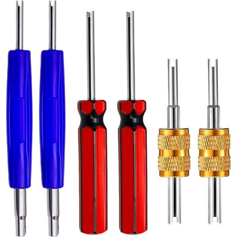 Kit de 6 outils de démontage de tige de valve, outil de démontage de noyau de tige de valve Schrader pour climatiseur R134 R12