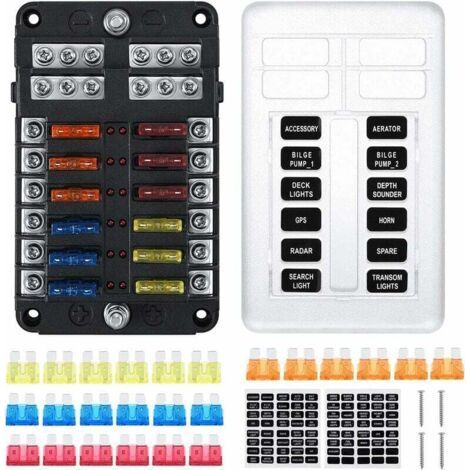 INHHUB 12 Way Teardrop Fuse Holder, Fuse Box with 24 Fuses 12 LED Indicators Protective Cover for Car Boat Motorhome (1/5)