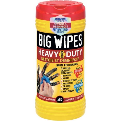 Boite de 120 lingettes texturées haute performance – Nettoyage surfaces, outils et mains – Face abrasive et lisse – Attrape 40% de salissures en plus – Big Wipes