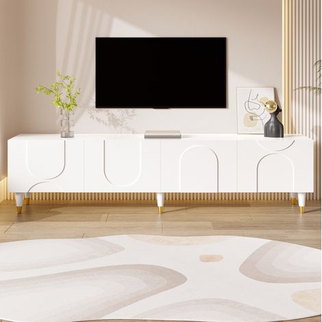 CHICFURN Mueble TV 180x40x50 cm blanco MDF y tablero de partículas, 4 puertas arco (1/5)