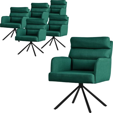 ML-Design Esszimmerstühle drehbar 6er Set Dunkelgrün, Wohnzimmerstühle mit Arm- und Rückenlehne, Drehstühle Auto-Position, Polsterstühle mit Polyesterbezug & Rückenkissen, Küchenstühle mit Metallbeine