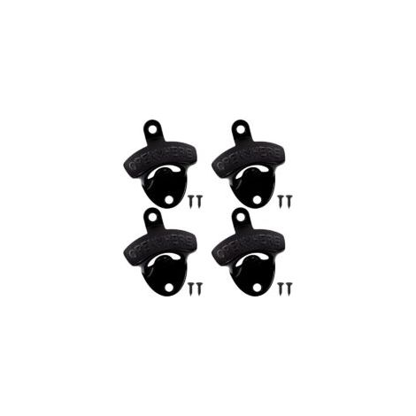 Crezuo Set di 4 apribottiglie da parete neri con viti, decorazione rustica per bar, cucina e cantina.