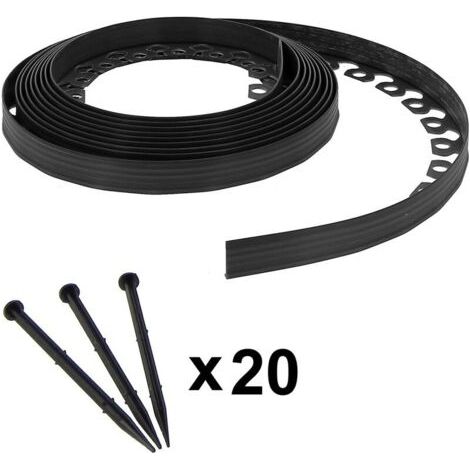 Bordure de jardin flexible  - 3,8 cm x 10 mètres - 20 piquets d'ancrage - Noire