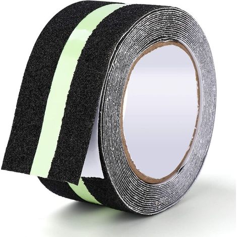 Ruban Antidérapant Adhésif avec Bande Fluorescente pour réfléchir la Nuit,Bande Antiderapante pour l'intérieur et l'extérieur, Idéal pour Escaliers et Les Marches, Noir/Vert, 5cm x 5m