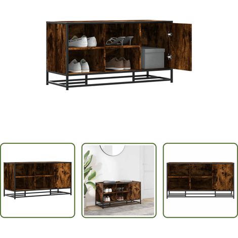 vidaXL Meuble d'entrée - Banc à chaussures chêne fumé bois d'ingénierie et métal (1/5)