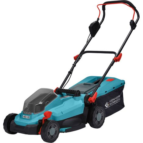 Cortacésped inalámbrico Könner & Söhnen KS 33LM-20V, ancho de corte de 33 cm, motor sin escobillas, ajuste de altura, ligero y silencioso, ideal para jardines pequeños.