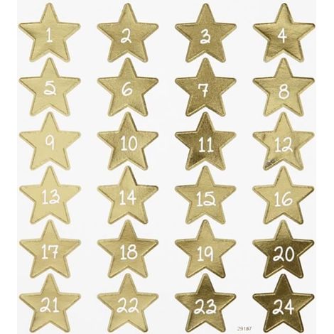 Stickers - Creotime - Calendrier de l'avent Étoiles dorées - 24 pcs - Décoration de fête - Enfant