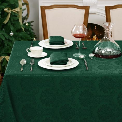 Nappe 300x150 cm rectangulaire, Jacquard Baroque Vert, lavable, facile d'entretien