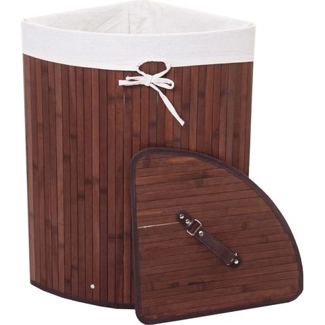 [NEUWERTIG] Eckwäschekorb HHG-117, Laundry Wäschebox Wäschesammler Wäschebehälter, Bambus 61x48x35cm 50l braun (1/5)