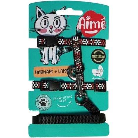 Kit di imbracatura e guinzaglio - AIMÉ - Riflettente Rosso per Gatto