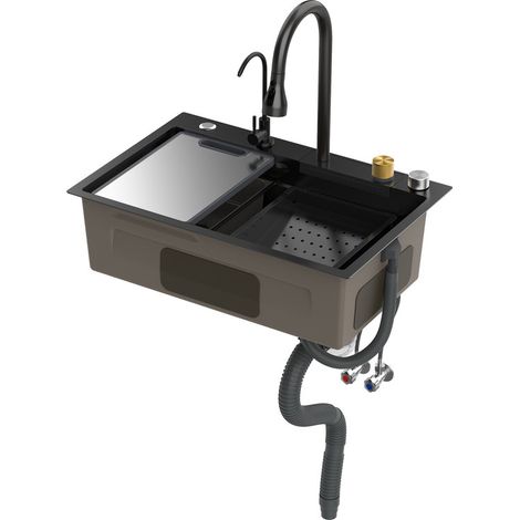 WILITTO  Évier de Cuisine en Inox Noir avec Technologie Nano - Évier Modulaire 68x45cm, Robinet Extensible Multi-Modes et Accessoires Complets, pour la Cuisine Contemporaine (1/5)