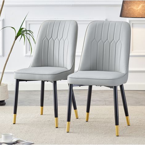 Sedia da pranzo in metallo nero e PU grigio chiaro, ergonomica, con schienale imbottito, 43 x 41,5 cm (1/5)