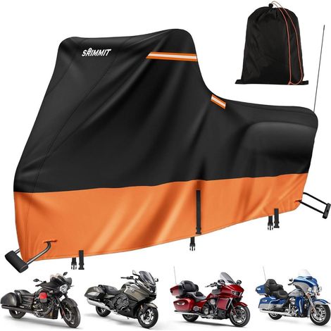 Motorrad Abdeckplane 420D wasserdicht, winterfest, UV-Schutz, Schwarz-Orange (1/5)