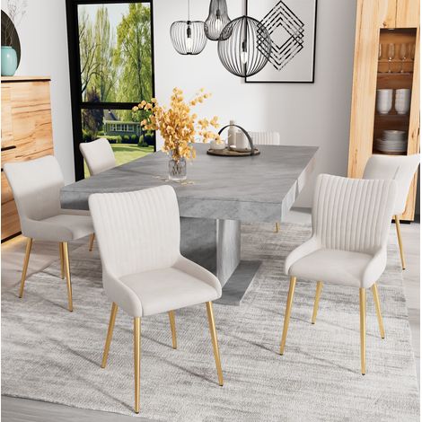 Lot de 6 chaises de salle à manger en velours beige, pieds en métal doré, dossier avec soutien lombaire, charge 150 kg, pour salon ou chambre FLORAGRACE (1/5)