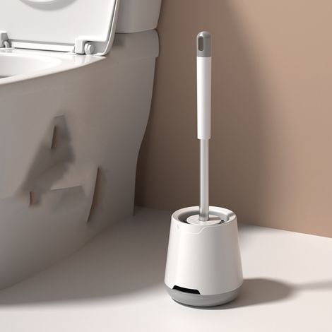 Brosse Toilettes WC Silicone avec Support, Brosse WC Silicone Flexible, Balayette WC Antibactérienne, Anti-Goutte, Séchage Rapide sans Odeur, Blanc (1/5)