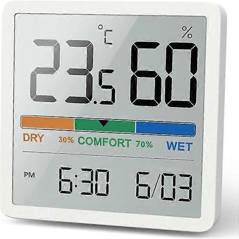 Hygromètre-thermomètre d'ambiance, thermomètre de table numérique avec indicateur de température et d'humidité (blanc) (1/5)