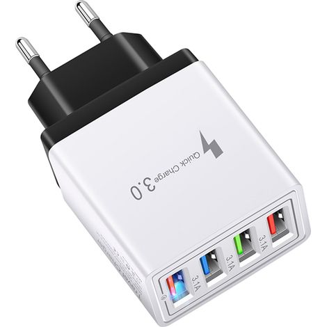Chargeur Usb - 4 Ports - Compatible Quick Charge 3.0 Et 2.0 - Pour Smartphone Et Tablette - 1 Pièce (1/2)
