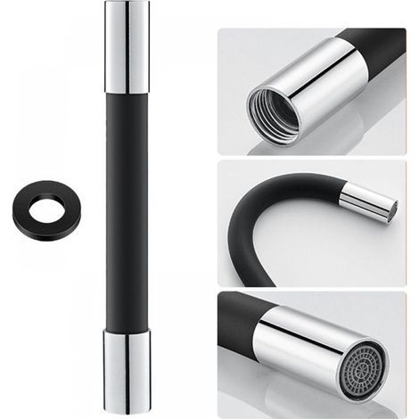 360° drehbarer Wasserhahn, 50 cm Verlängerungsrohr mit Dichtung, Schwarz, Spritzschutz, für Toilette, Balkon, Badezimmer (1/5)
