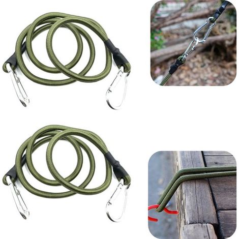 Cordons élastiques lot de 2 - sangles 90 x 0,8 cm avec crochets pour camping, verts (1/5)