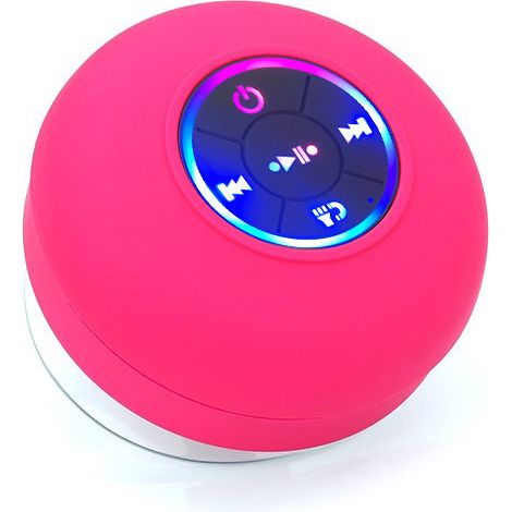(Rouge) Enceinte de douche mains libres Bluetooth, étanche et résistante aux chutes, avec lumière LED, ventouse intégrée, autonomie de 2 heures. (1/5)