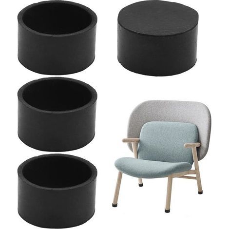 4 capuchons de protection ronds en caoutchouc pour pieds de chaise - Diamètre : 40 mm (1/5)