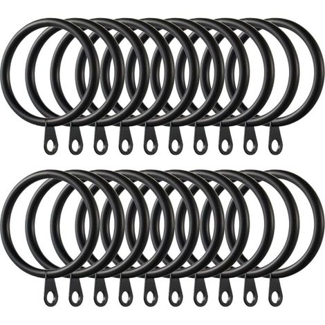 40Pièces Anneaux de Rideau, Anneaux de Suspension en Métal de Rideaux pour Rideaux et Tringles, 38mm Diamètre Intérieur (Noir) (1/4)