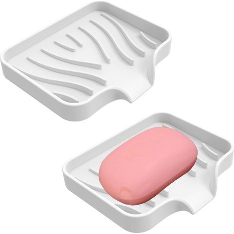 2 Pièces Porte-savons Silicone, Support Incliné, Évacuation Eau, Antidérapant, Pour Salle De Bain Et Cuisine (1/5)