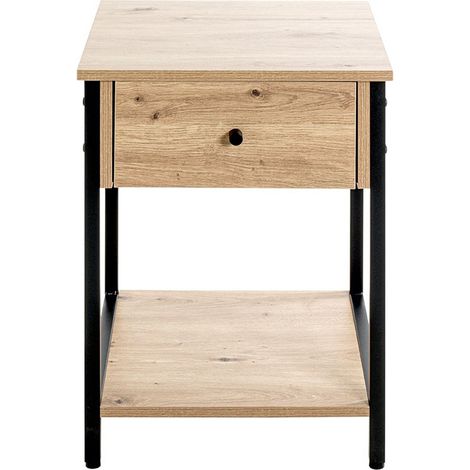 Table d'appoint, table de salon en bois coloris chêne et métal noir -longueur 40 x profondeur 40 x hauteur 55 cm (1/5)