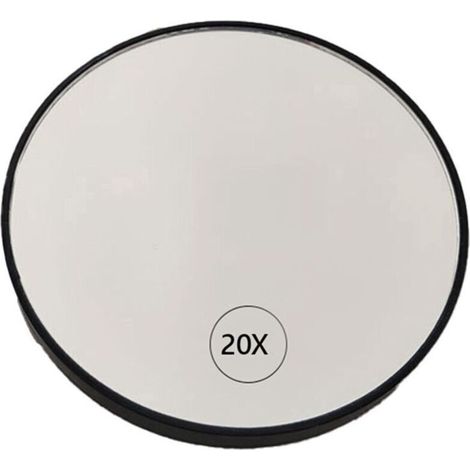 Specchio cosmetico portatile antiappannamento con ingrandimento 20x. Dotato di ventosa e manico. Colore nero. (1/5)