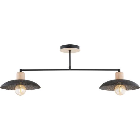 Plafoniera Nordica Kobe 2 Luci In Legno E Acciaio Nero (1/5)