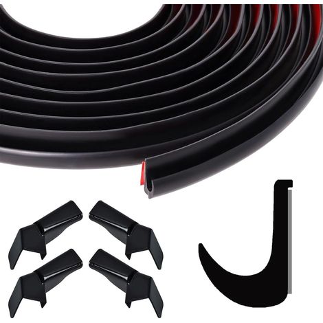 J Shape RV Gutter 12m Rain Deflection Strip for Camper Vans Car Truck Flexible PVC 12mm with 4 Rain Drains Self Adhesive Tape (Black)  Bande de Déviation de Pluie avec 4 Drains et Ruban Adhésif, pour  (1/5)