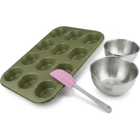 Set de 4 ustensiles de pâtisserie moule à gâteaux 2 bols et spatule Zenker Green Vision (1/5)