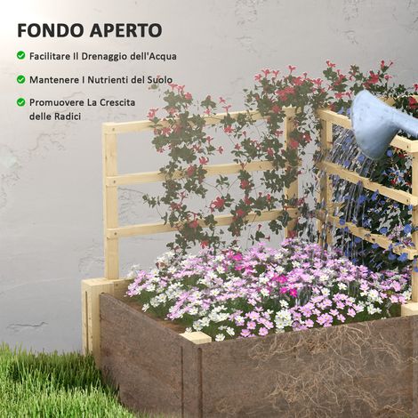 Cadre de jardin en sapin naturel, 119x62.5x64 cm, avec 3 treillis, 2 bacs, fond ouvert, teinte bois naturel (1/5)
