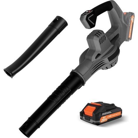 Soffiatore per foglie senza fili, pulitore per foglie elettrico, con 1 batteria e caricabatteria, soffiatore per foglie elettrico leggero, 2 velocità e 2 ugelli, per la cura del prato e dei giardini