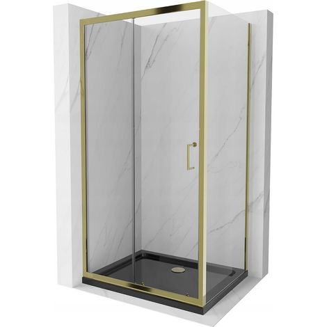 Cabine de douche coulissante Mexen Apia 100 x 70 cm, transparente, dorée + receveur plat, noir - 840-100-070-50-00-4070G