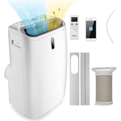 COSTWAY Condizionatore Portatile Caldo e Freddo, 16000BTU/4,7 kW, Con Riscaldamento, Ventola, Deumidificazione, Raffreddamento e Modalità Notturna, 24H Timer, R290 (16000BTU35m²+) (1/5)