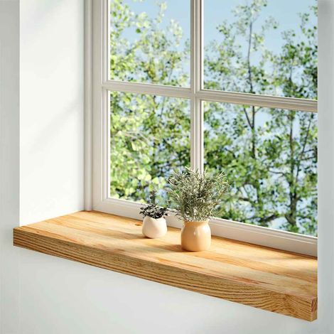 Lot de 2 Appuis de fenêtre,Rebord de fenêtre marron clair bois de chêne massif CFW84781 (1/5)