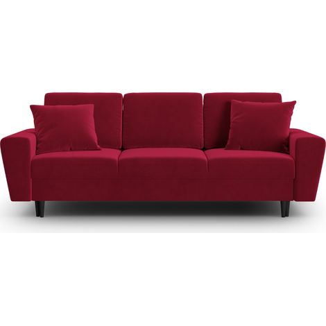Canapé convertible avec coffre 3 places en velours rouge (1/5)