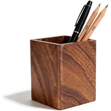 Pot à crayons en bois de noyer - Fait à la main - En bois massif - Pour papeterie, pinceaux de maquillage, bureaux, bureaux (marron) (1/5)