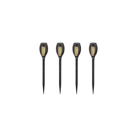 Balise solaire effet flamme – IP44 – 12 ampoules LED – Lot de 4 – Éclairage extérieur écologique (1/4)