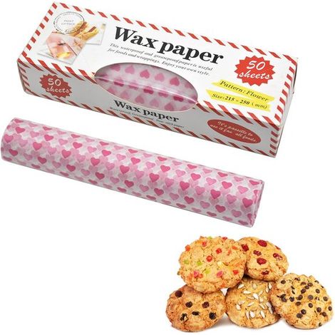 NTHProducts Lebensmittelverpackungspapier Bienenwachsfolie Umweltfreundlich 50 Blatt Lebensmittelecht Ideal zum Verpacken Buntes Herzmuster (1/5)