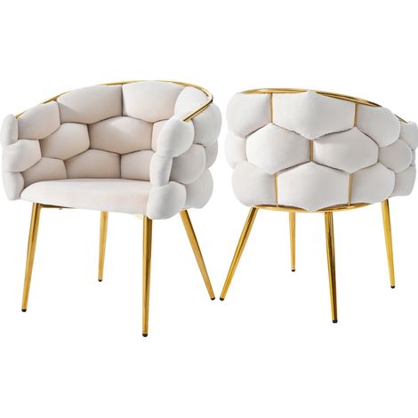 Chaises en velours beige avec pieds en métal doré - lot de 2, pour salle à manger, ergonomiques (1/5)